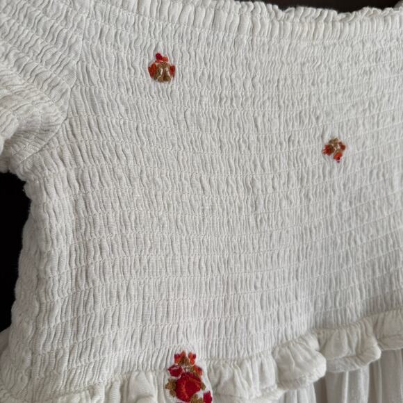 FREE PEOPLE | White Counting Daisies Embroidered Smocked Bell Sleeve Dress Small - Picture 4 of 7